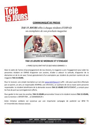 Communiqué De Presse Télé 15 Jours Ehpad
