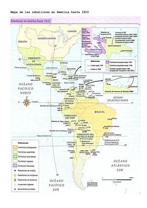 Mapa de las  rebeliones en América hasta 1810