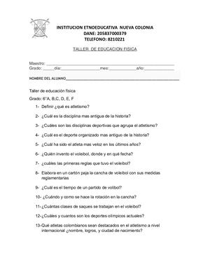 Taller De Educación Física ,GRADOS,6ºA,B,C,D,F