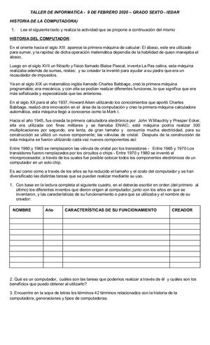 TALLER DE INFORMATICA SEXTO 2020