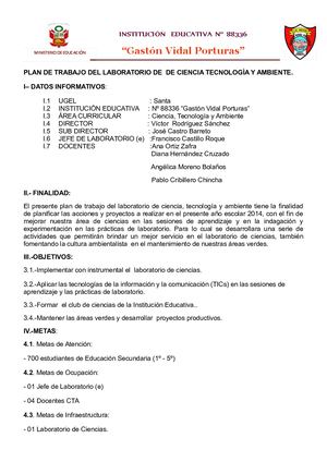 Plan De Trabajo Del Laboratorio De De Ci
