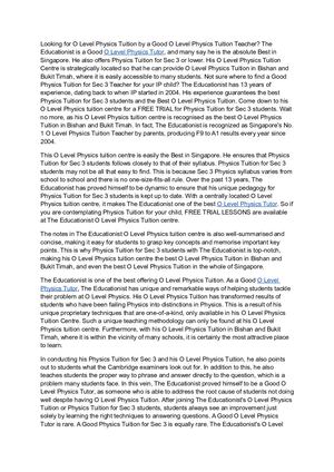 O Level Physics Tutor