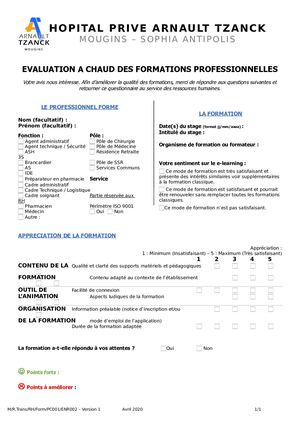 Evaluation Des Formations à Chaud E Learning