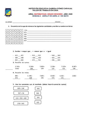 Matematicas  27 Al 30 Abril
