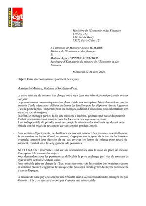 Lettre Au Ministère De L'économie Et Des Finances 24 04 2020