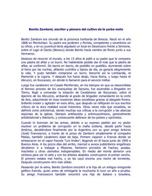 Benito Zamboni, escritor y precursor del cultivo de la Yerba Mate