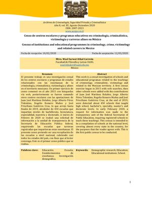 Censo de centros escolares y programas educativos en criminología, criminalística, victimología y carreras afines en México