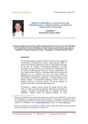 Proyecto reforma a las escuelas de criminologia y criminalística en México. Grupo Educativo IMEI