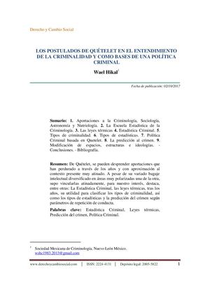 Lopostulados de Quételet en el entendimiento de la criminalidad y como bases de una política criminal