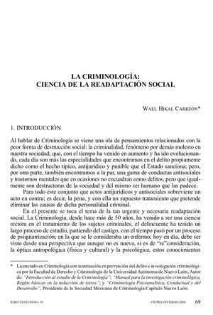 La criminología: Ciencia de la readaptación social