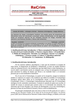 Los factores criminógenos exógenos