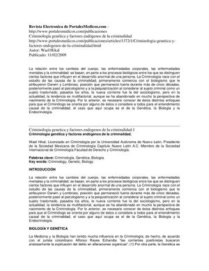 Criminología genética y factores endógenos de la criminalidad