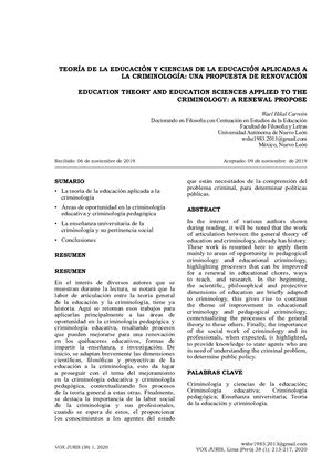 Teoría de la educación y ciencias de la educación aplicadas a la criminología: Una propuesta de renovación