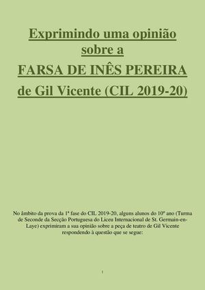 Exprimindo Uma Opinião Sobre A Farsa De Inês Pereira