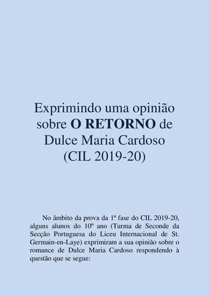 Exprimindo Uma Opinião Sobre O Retorno De Dulce Maria Cardoso