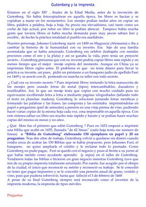 Gutenberg Y La Imprenta En Castellano