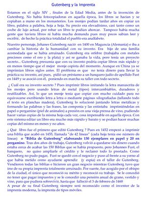 Gutenberg Y La Imprenta En Castellano