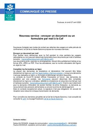 Communiqué de presse : Nouveau service - envoyer un document ou un formulaire par mail à la Caf