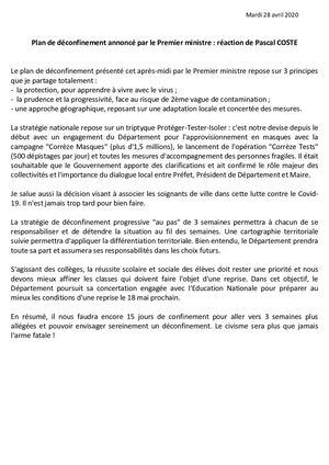Plan De Déconfinement Annoncé Par Le Premier Ministre Réaction De Pasca