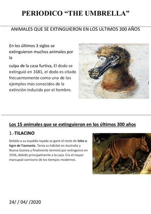 Animales Que Se Extinguieron En Los Ultimos 300 Años