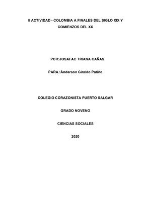 Josafac Alexander Triana Cañas Ii Actividad Colombia A Finales Del Siglo Xix Y Comienzos Del Xx