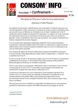 Consom'info N°30 Confinement Monopole De L’etat Pour L’achat De Cinq Médicaments