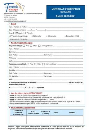 Certificat D'inscription 2020 2021