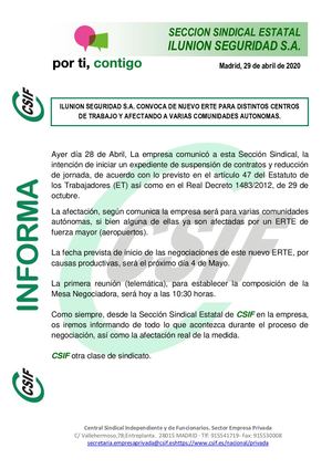 Nota Informa Inicio Erte Ilunion Seguridad S A 29 04 2020