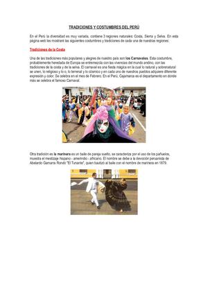 TRADICIONES Y COSTUMBRES DEL PERÚ.