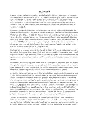 Biodiversity Reading