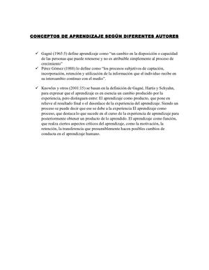 Conceptos De Aprendizaje Segun Los Autores