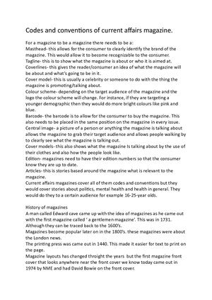 Codes And Conventions Of Current Affairs Magazine