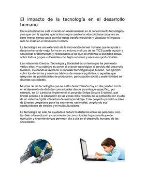 El Impacto De La Tecnología En El Desarrollo Humano