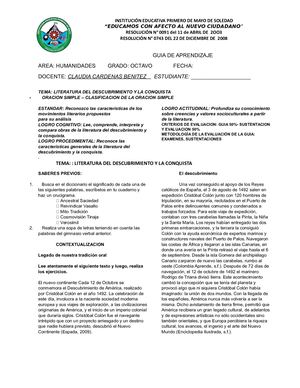 Guia De Aprendizaje Humanidades Octavo