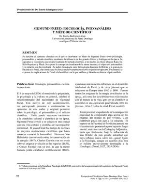 SIGMUND FREUD: PSICOLOGÍA, PSICOANÁLISIS Y MÉTODO CIENTÍFICO