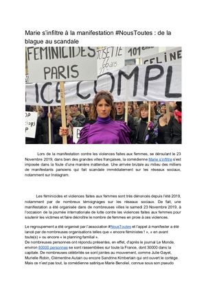 Marie S’infiltre à La Manifestation #Nous Toutes De La Blague Au Scandale