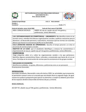 Guia De Sociales 1° I Periodo