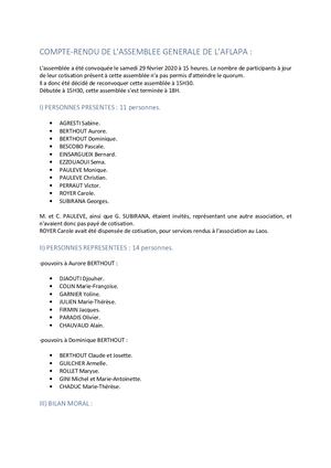 Compte Rendu De L'assemblee Generale De L'aflapa
