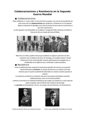 Colaboracionismo Y Resistencia En La Segunda Guerra Mundial