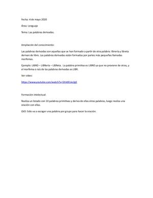 Palabras Derivadas 4°