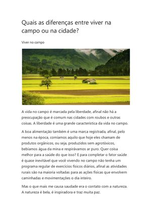 Quais As Diferenças Entre Viver Na Campo Ou Na Cidade