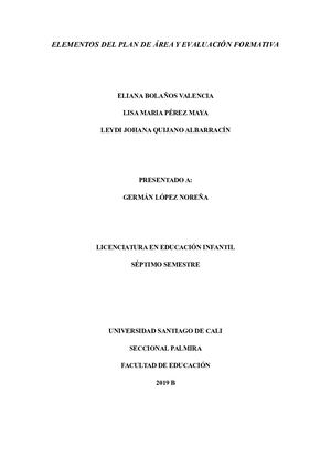 ELEMENTOS DEL PLAN DE ÁREA Y EVALUACIÓN FORMATIVA