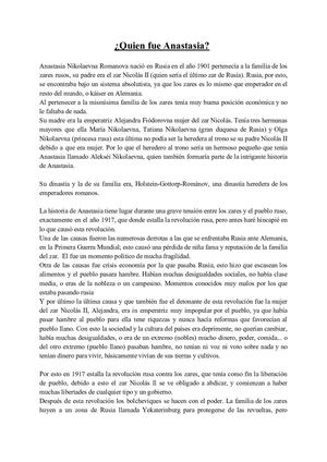 ¿Quién Fue Anastasia?