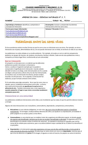 Relacion Entre Los Seres Vivos