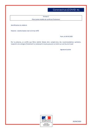 Modèle Certificat D'isolement