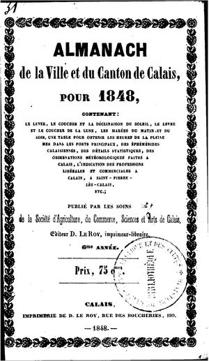 Almanach Calais 1848