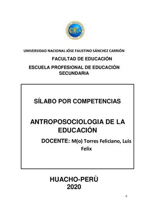 Silabo Antroposociologia De La Educación Mat Fisica E Informática