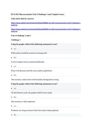 Eco 102 Macroeconomics Unit 4 Challenge 1 And 2 Sophia Course