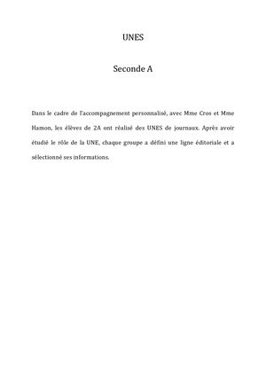 Unes des élèves de seconde A