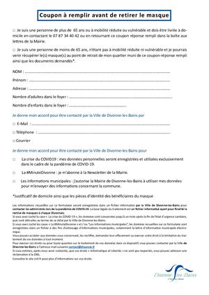 Coupon à Remplir Avant De Retirer Le Masque